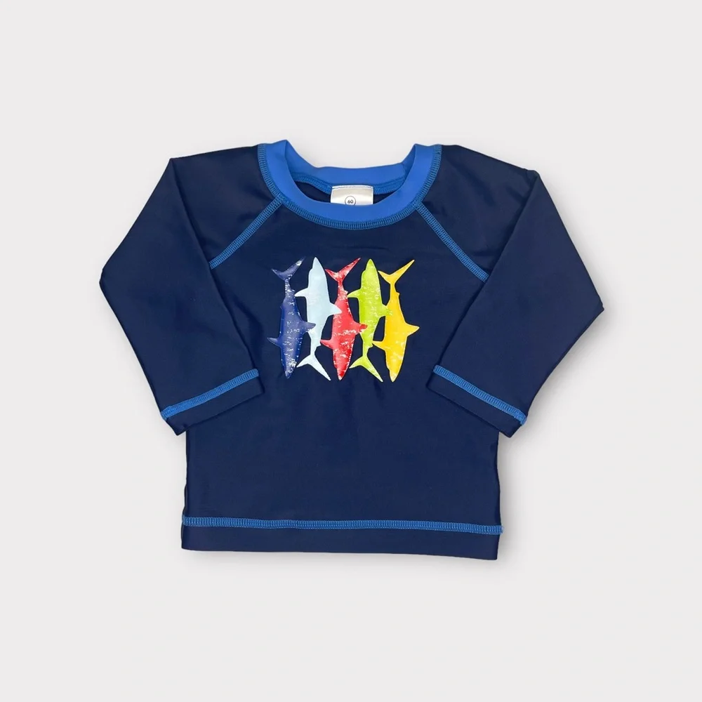 Hanna Andersson Colorful Shark Blue Rash Guard